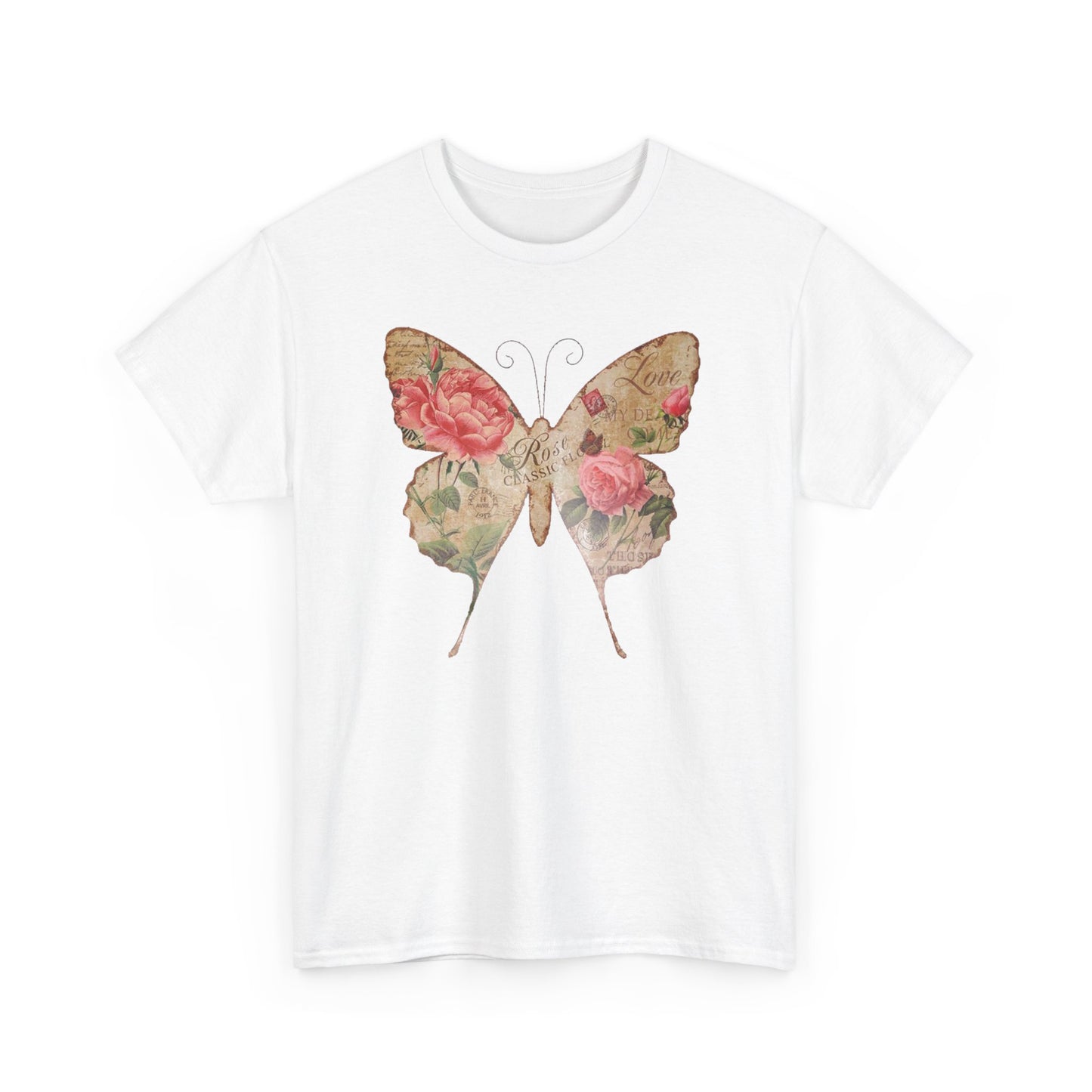 Vintage Postcard Butterfly Unisex Heavy Cotton T-Shirt