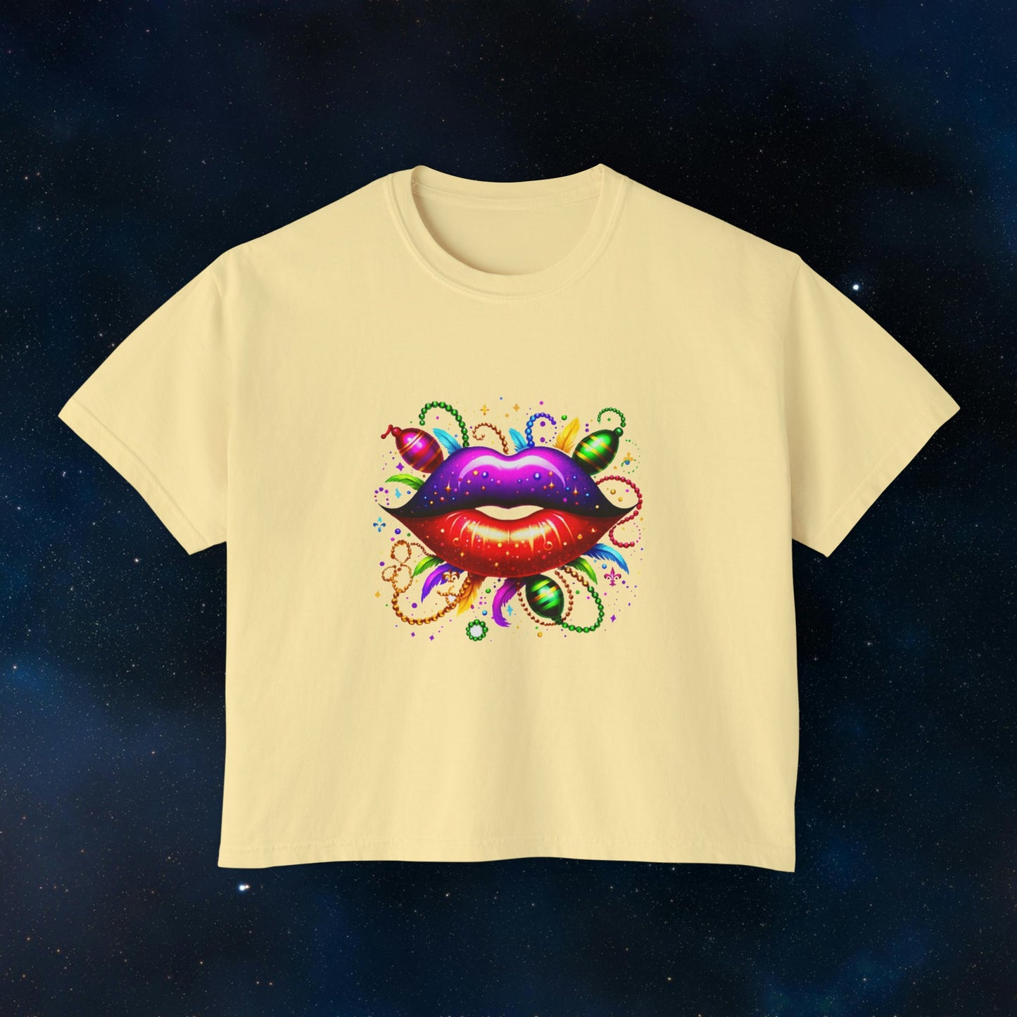 Mardi Gras Dance Party Boxy Tee: "Kiss Me" Collection