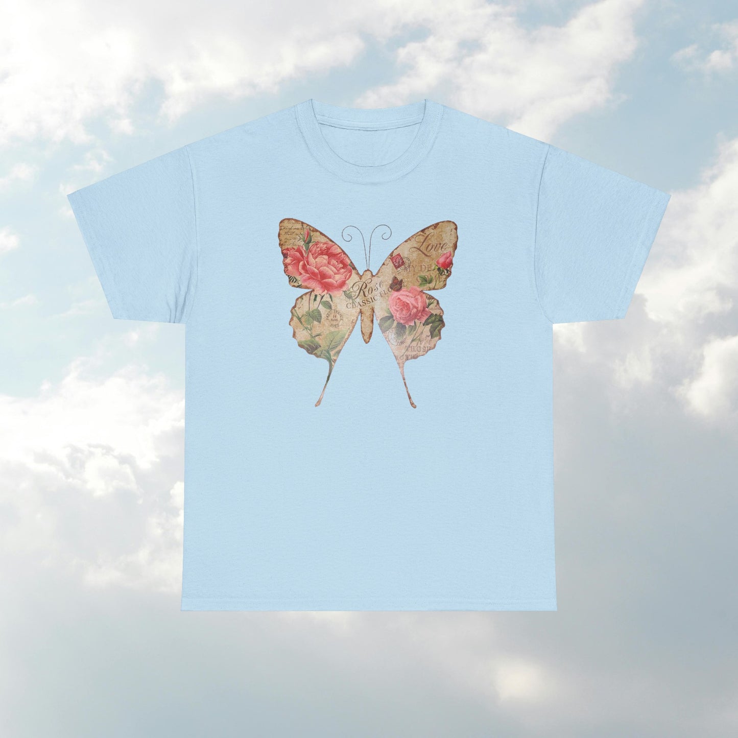 Vintage Postcard Butterfly Unisex Heavy Cotton T-Shirt