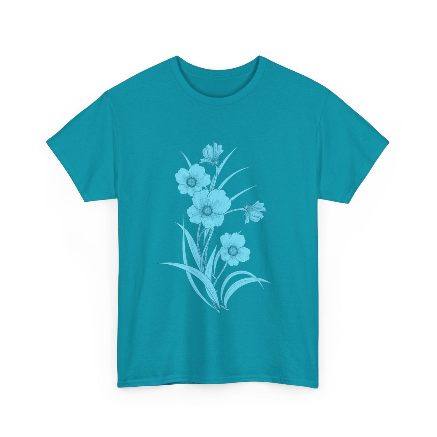 Vintage Blue Floral Unisex Heavy Cotton T-Shirt