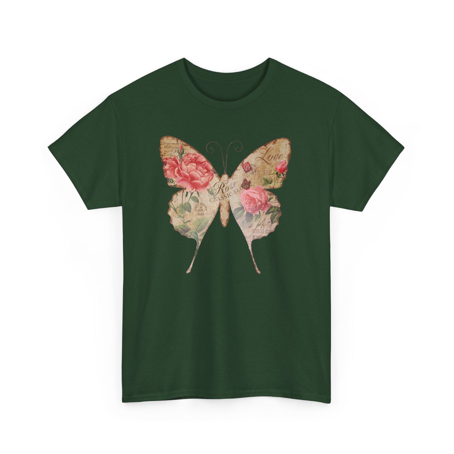 Vintage Postcard Butterfly Unisex Heavy Cotton T-Shirt