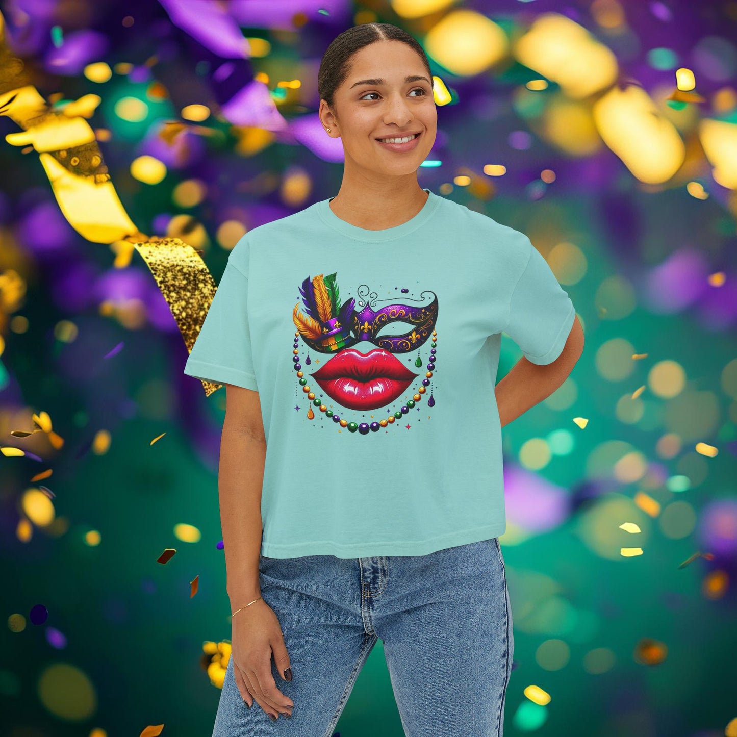 Mardi Gras Queen Boxy Tee: "Kiss Me" Collection