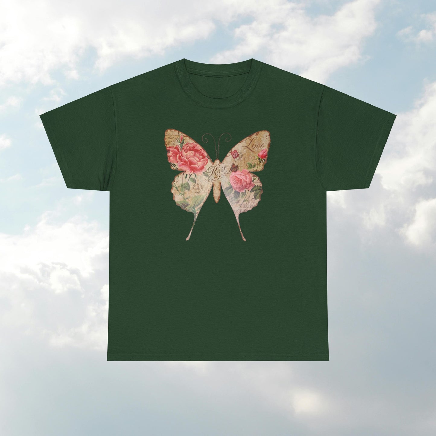 Vintage Postcard Butterfly Unisex Heavy Cotton T-Shirt