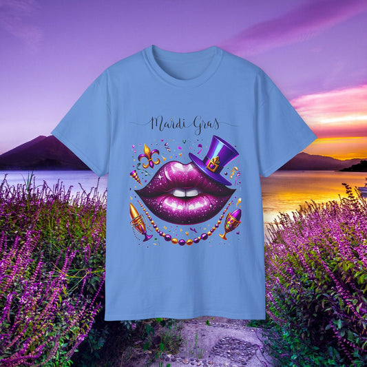 Womens Mardi Gras Top Hat T-Shirt: "Kiss Me" Collection