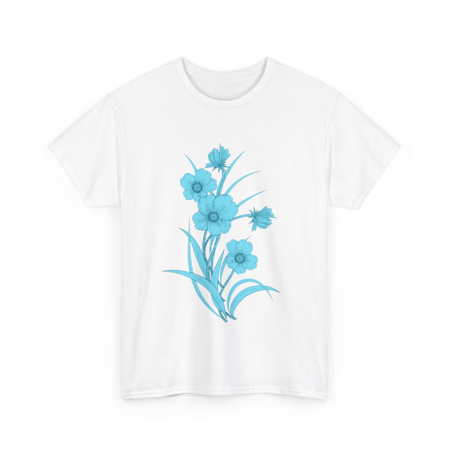 Vintage Blue Floral Unisex Heavy Cotton T-Shirt