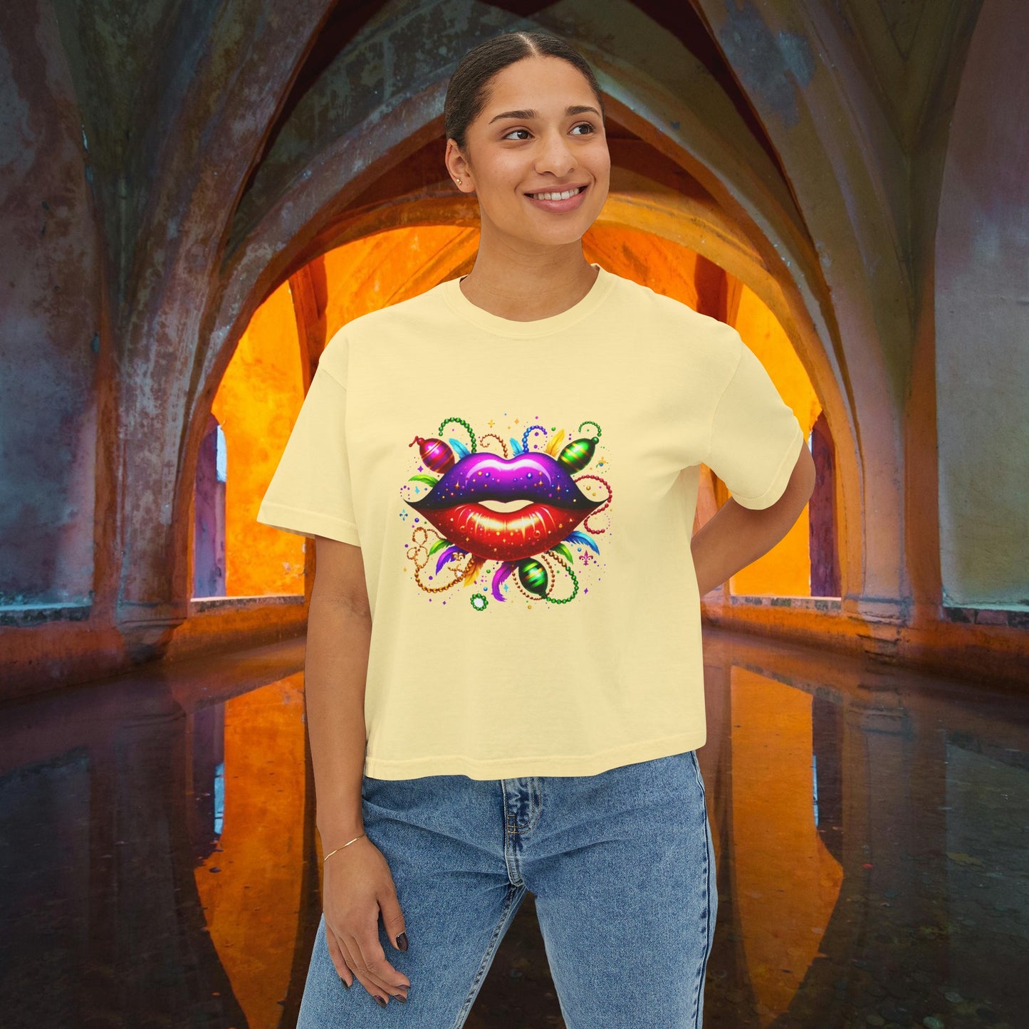 Mardi Gras Dance Party Boxy Tee: "Kiss Me" Collection