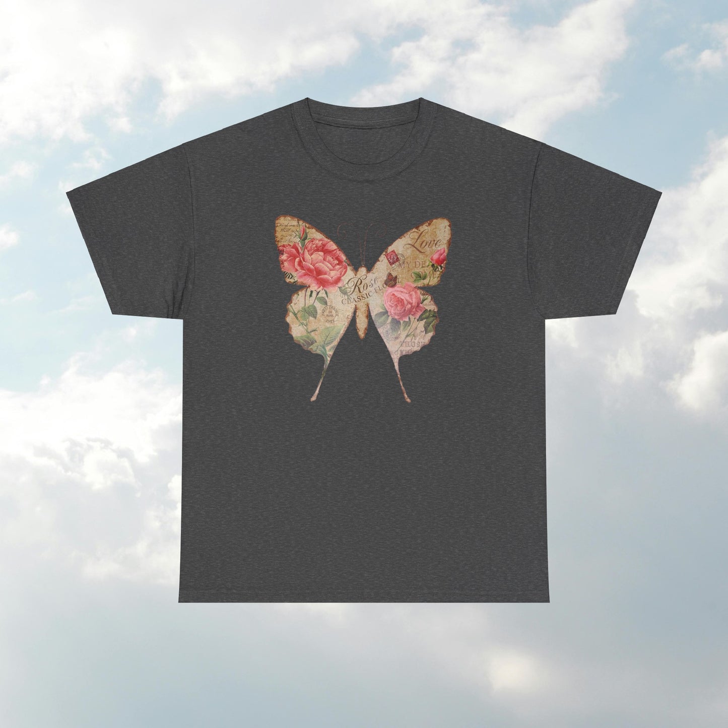 Vintage Postcard Butterfly Unisex Heavy Cotton T-Shirt