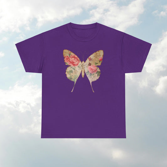 Vintage Postcard Butterfly Unisex Heavy Cotton T-Shirt