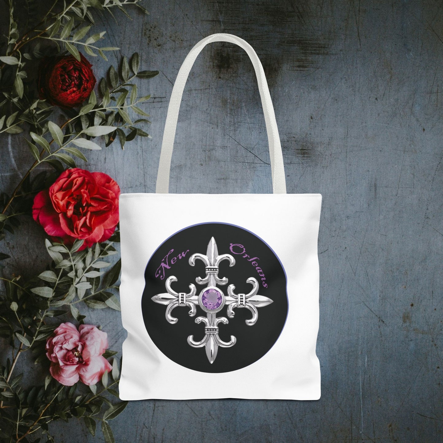 New Orleans Royal Fleur de Lis Crest Shopping Tote Bag-White