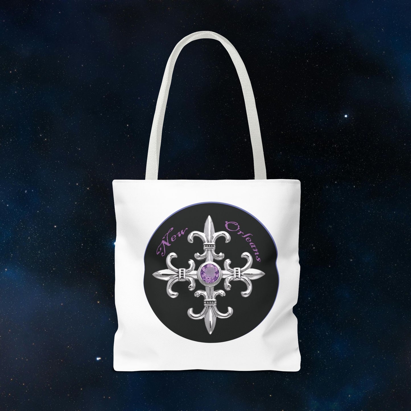 New Orleans Royal Fleur de Lis Crest Shopping Tote Bag-White