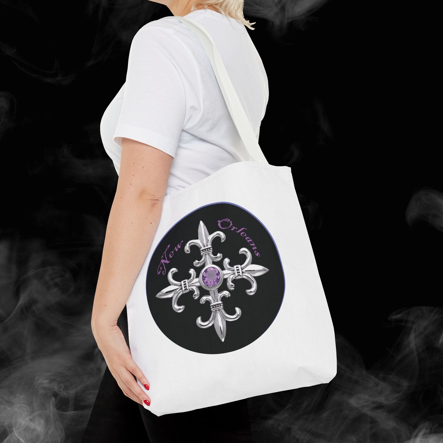 New Orleans Royal Fleur de Lis Crest Shopping Tote Bag-White