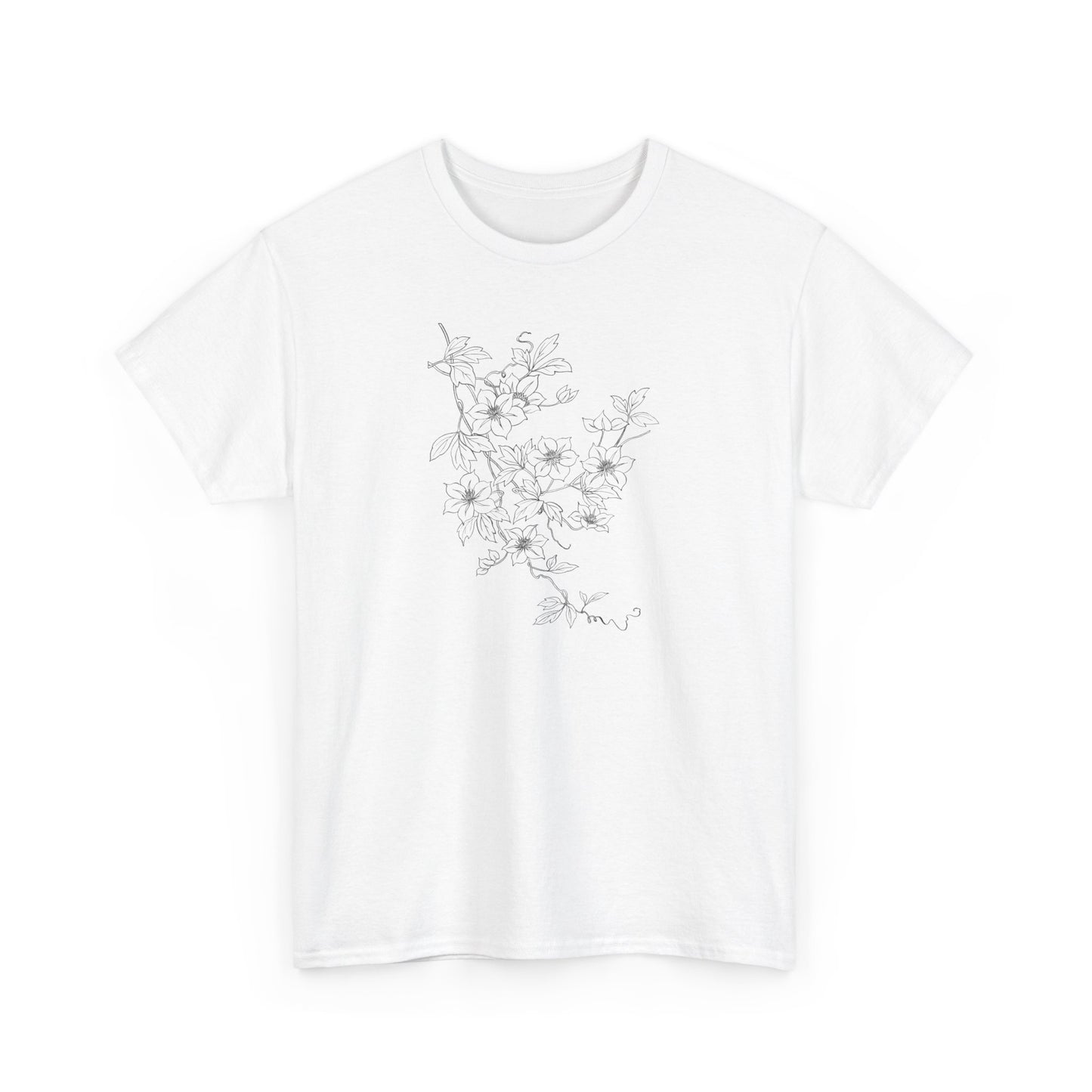 Black Vintage Floral Branch Unisex Heavy Cotton T-Shirt