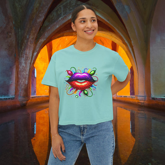 Mardi Gras Dance Party Boxy Tee: "Kiss Me" Collection