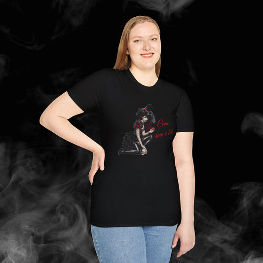 Sexy Witch Lady in Black T-Shirt, Halloween Witch T-Shirt, Magical Apple, Good Witch