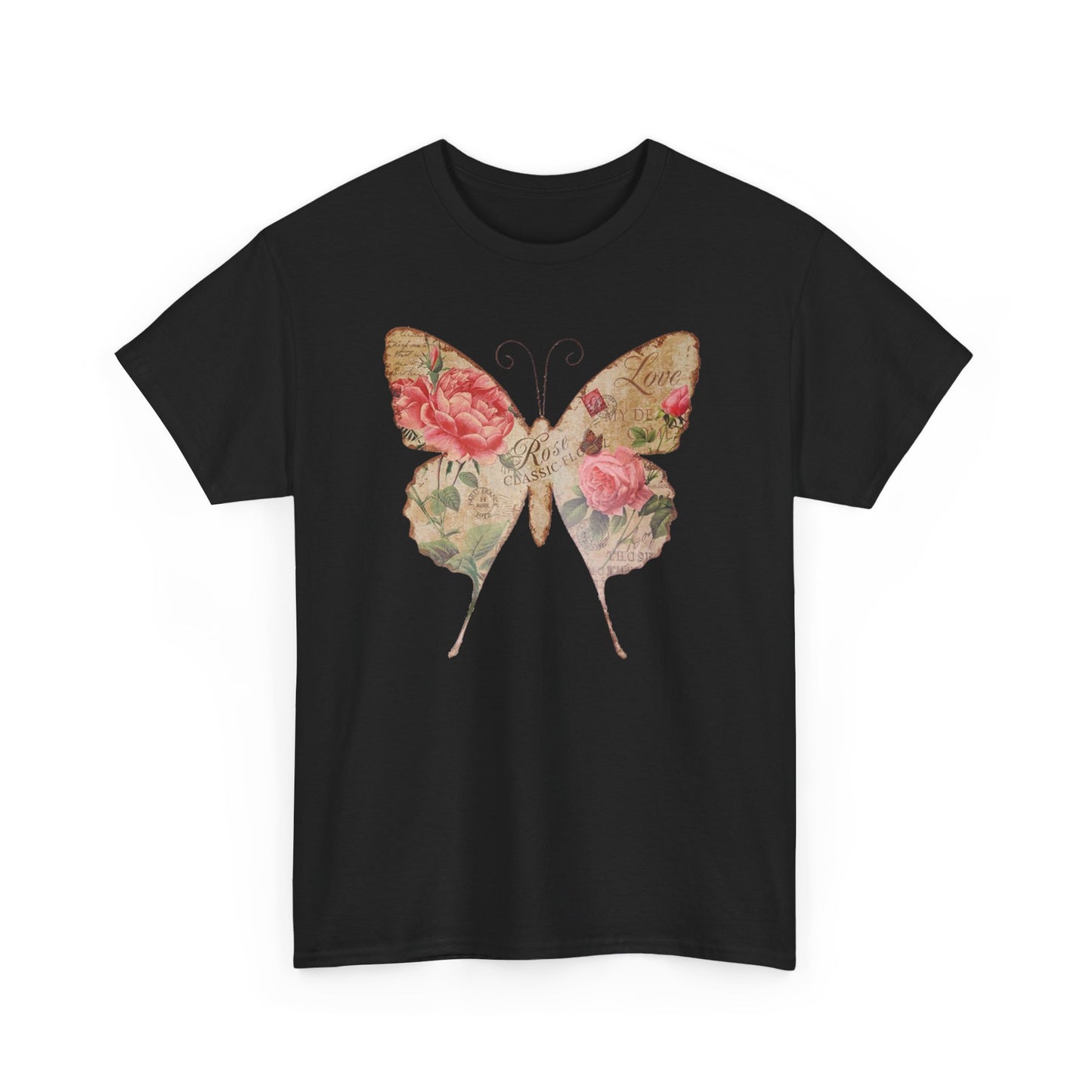 Vintage Postcard Butterfly Unisex Heavy Cotton T-Shirt