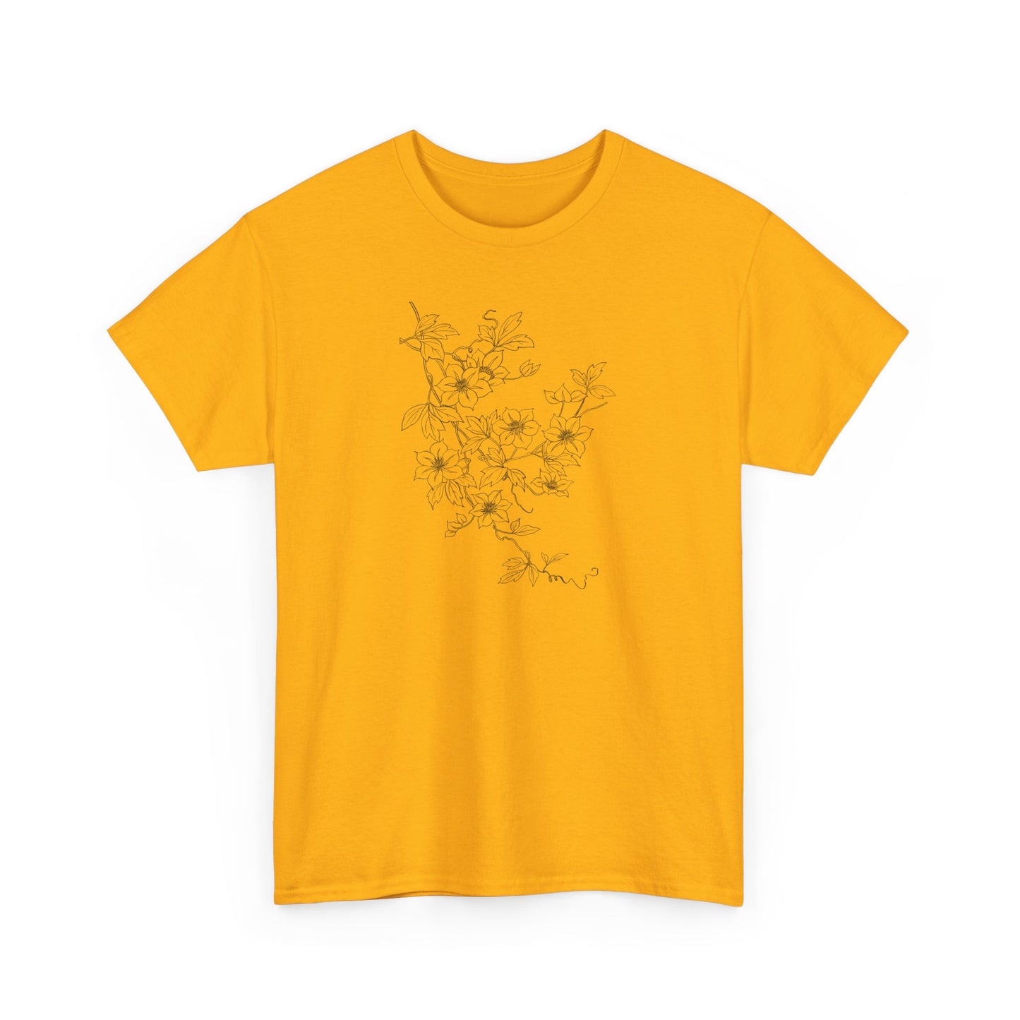 Black Vintage Floral Branch Unisex Heavy Cotton T-Shirt