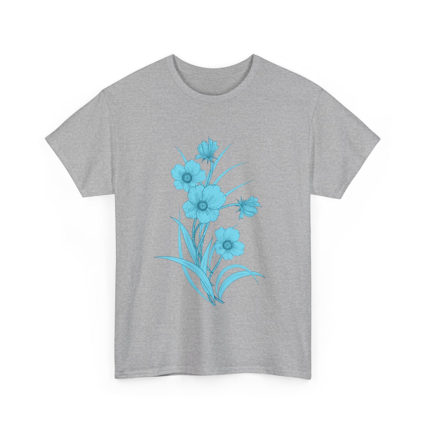 Vintage Blue Floral Unisex Heavy Cotton T-Shirt