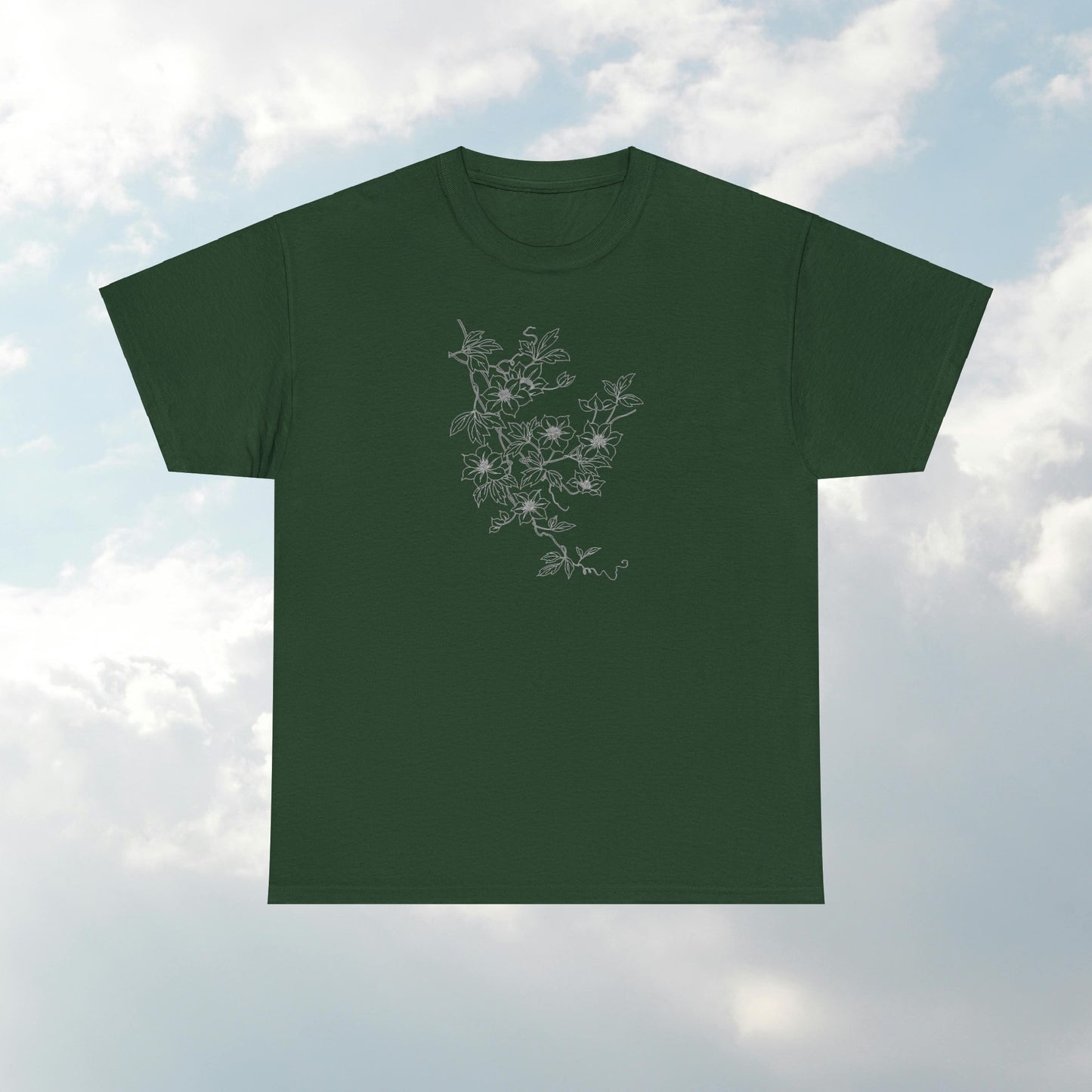 White Vintage Floral Branch Unisex Heavy Cotton Tee