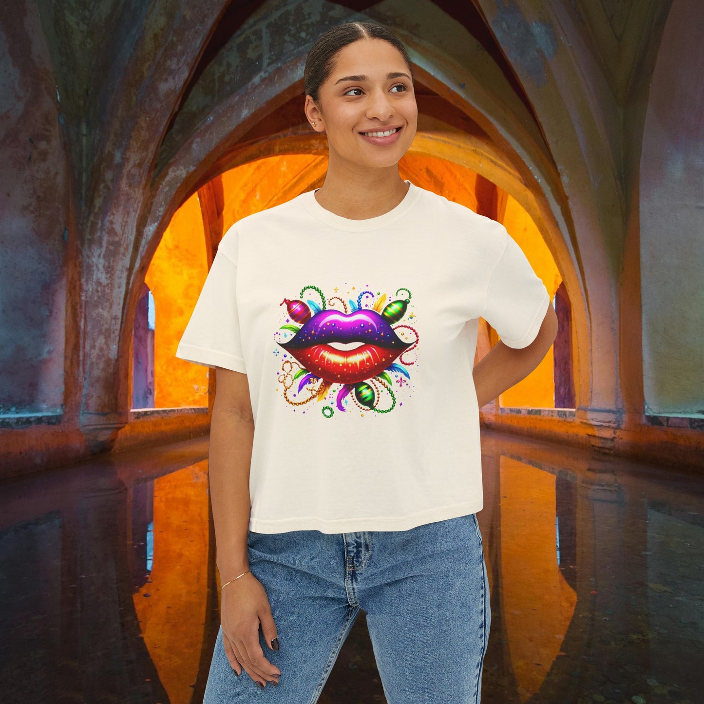 Mardi Gras Dance Party Boxy Tee: "Kiss Me" Collection