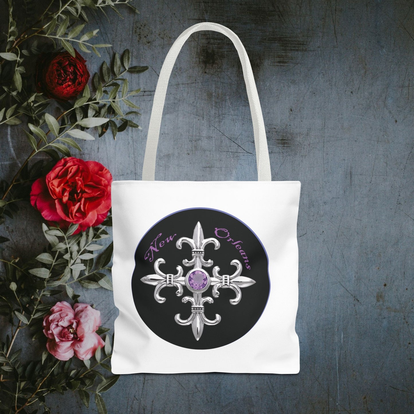 New Orleans Royal Fleur de Lis Crest Shopping Tote Bag-White