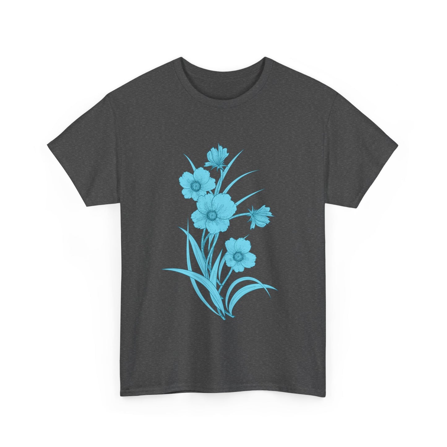 Vintage Blue Floral Unisex Heavy Cotton T-Shirt