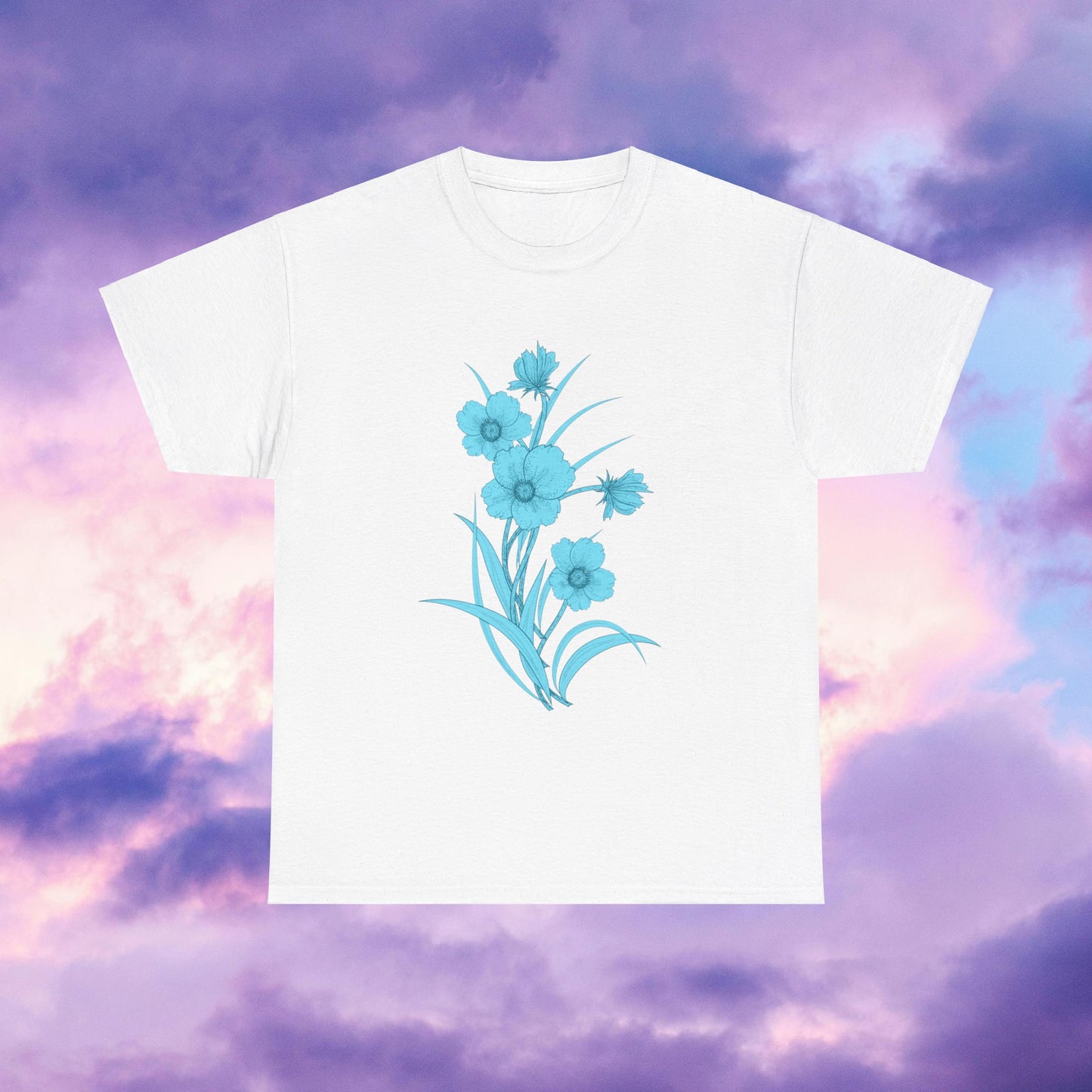 Vintage Blue Floral Unisex Heavy Cotton T-Shirt