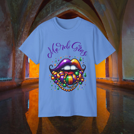 Womens Mardi Gras Beads T-Shirt: "Kiss Me" Collection