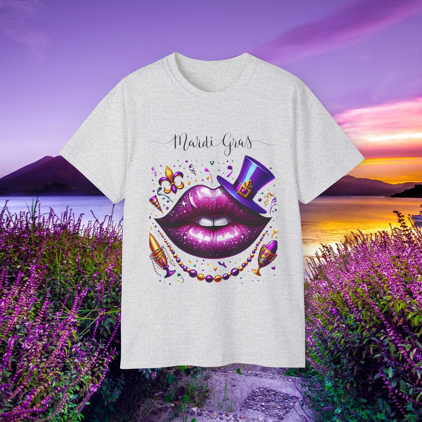 Womens Mardi Gras Top Hat T-Shirt: "Kiss Me" Collection