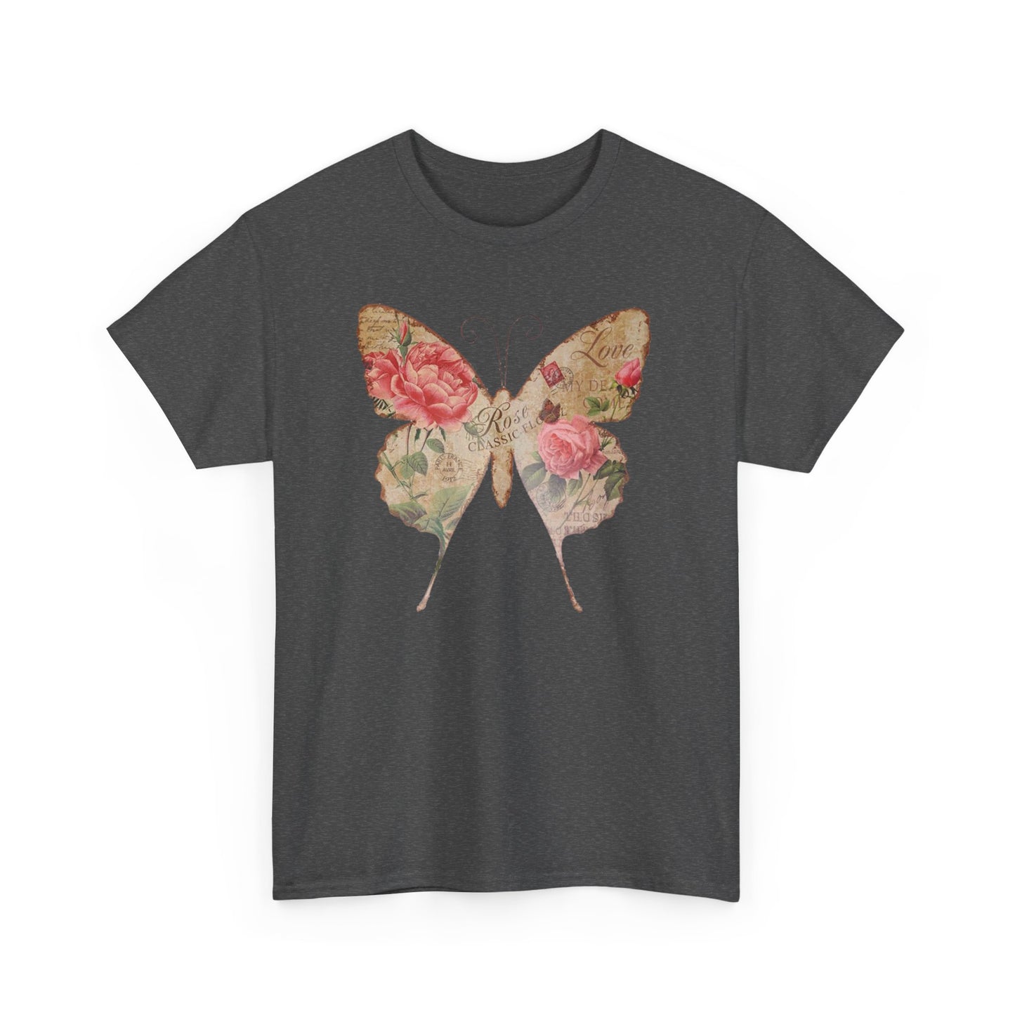 Vintage Postcard Butterfly Unisex Heavy Cotton T-Shirt