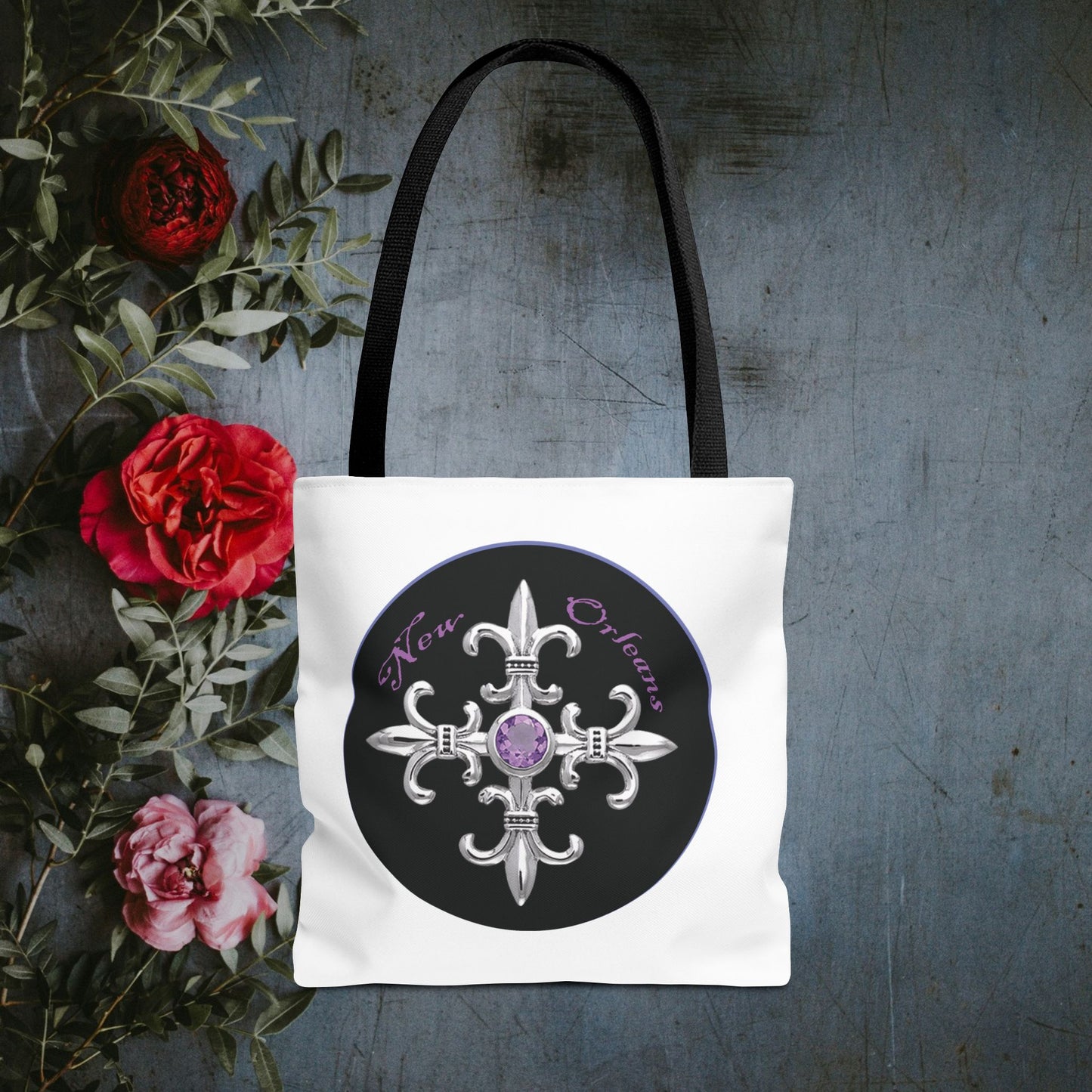 New Orleans Royal Fleur de Lis Crest Shopping Tote Bag-White