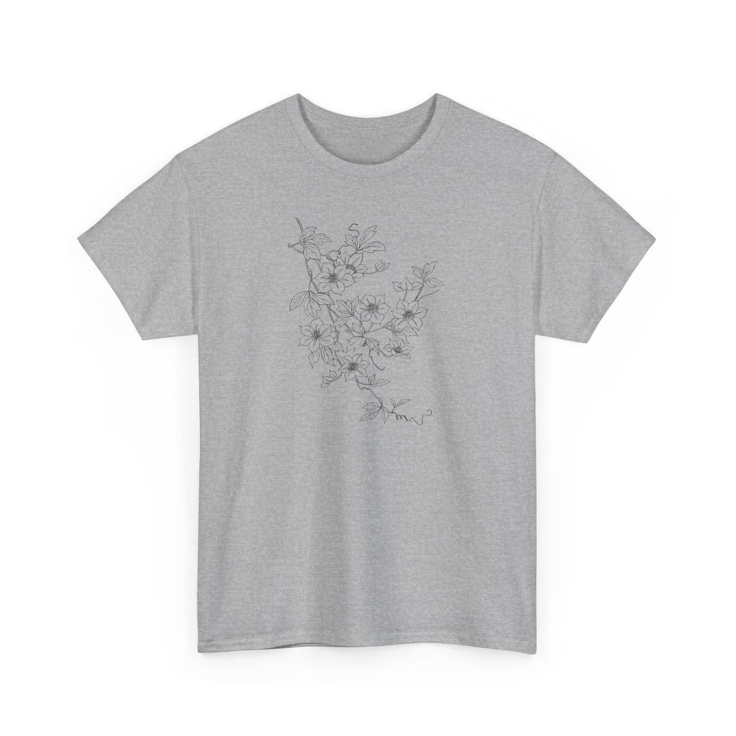 Black Vintage Floral Branch Unisex Heavy Cotton T-Shirt