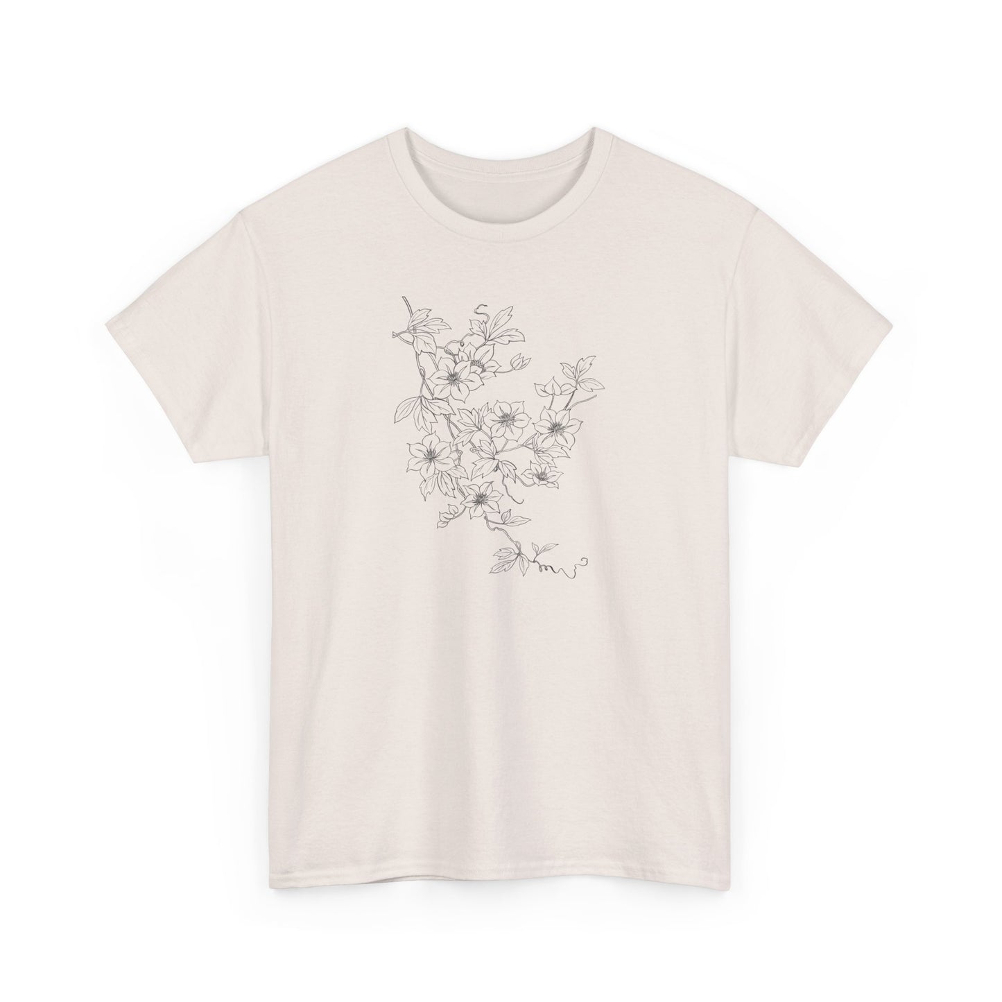 Black Vintage Floral Branch Unisex Heavy Cotton T-Shirt