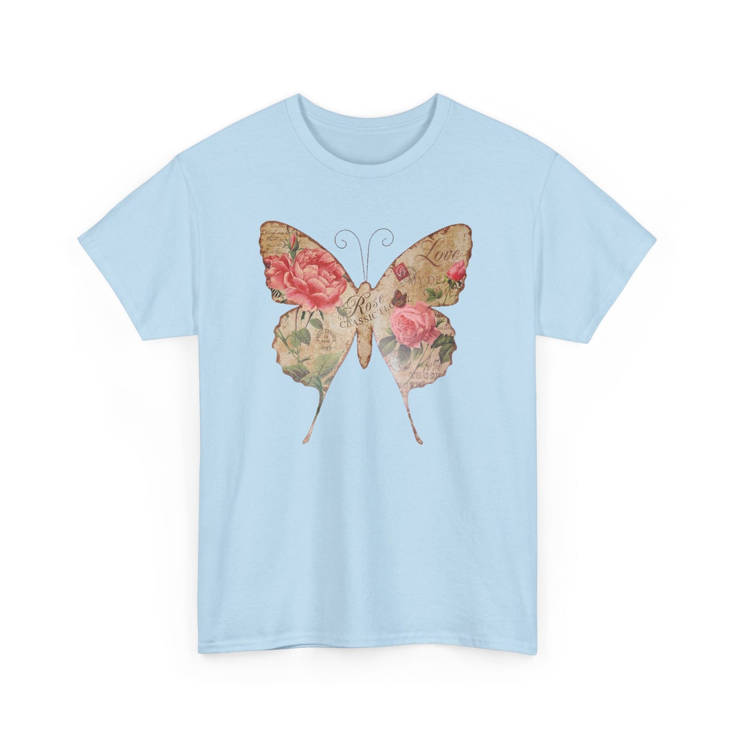 Vintage Postcard Butterfly Unisex Heavy Cotton T-Shirt