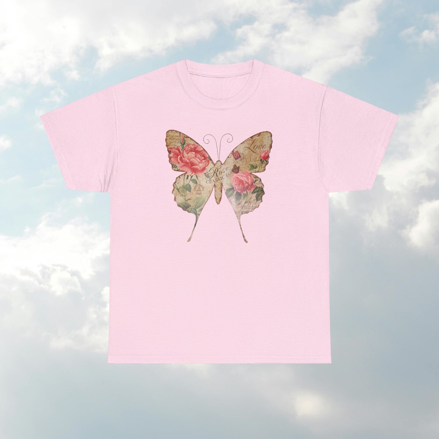 Vintage Postcard Butterfly Unisex Heavy Cotton T-Shirt