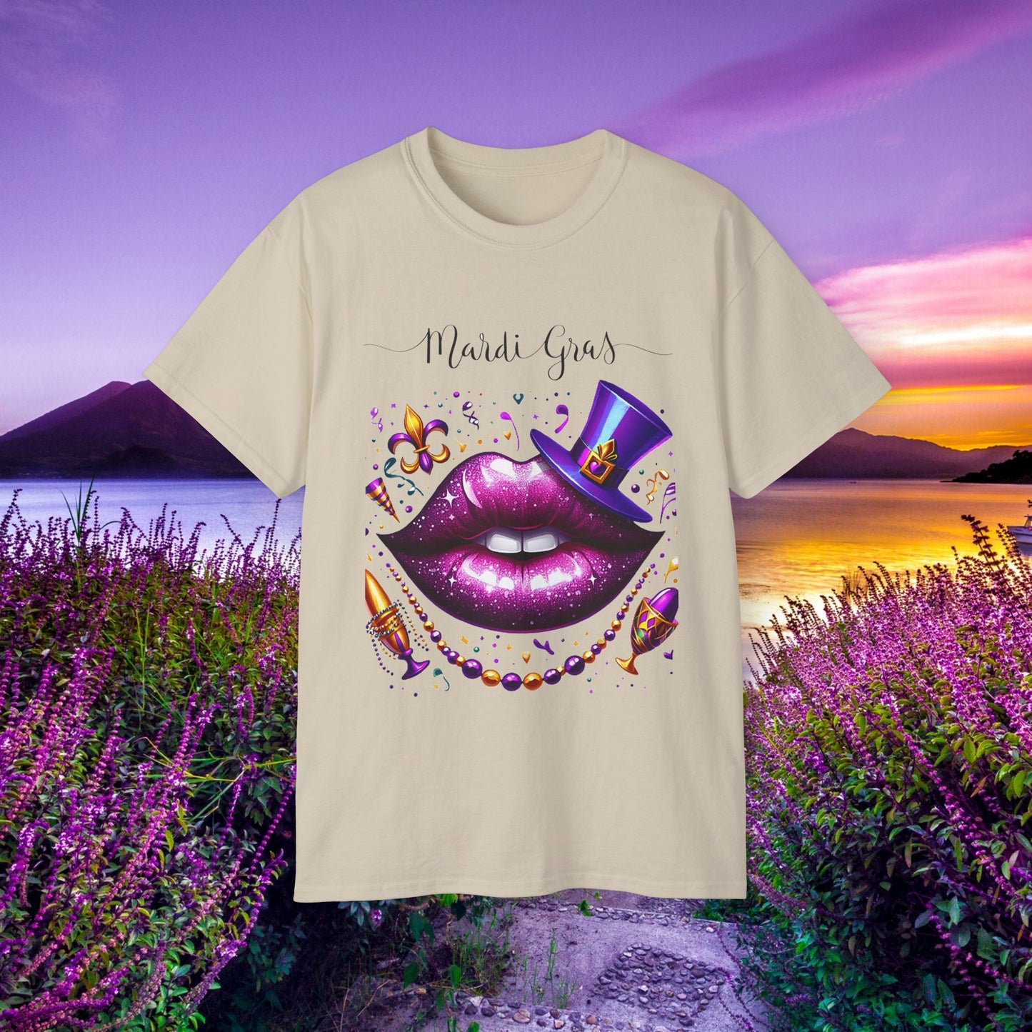 Womens Mardi Gras Top Hat T-Shirt: "Kiss Me" Collection