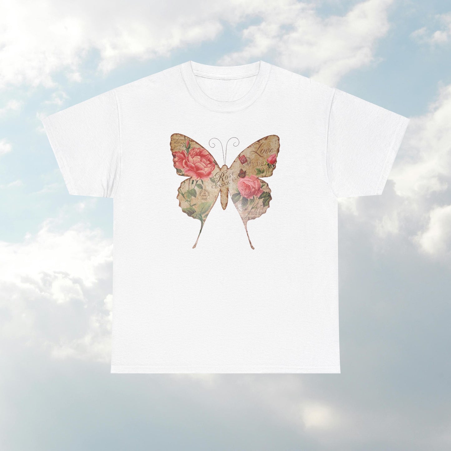 Vintage Postcard Butterfly Unisex Heavy Cotton T-Shirt