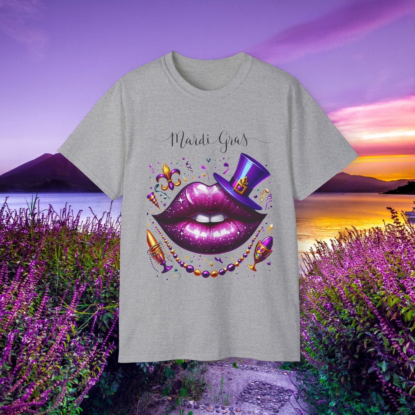 Womens Mardi Gras Top Hat T-Shirt: "Kiss Me" Collection