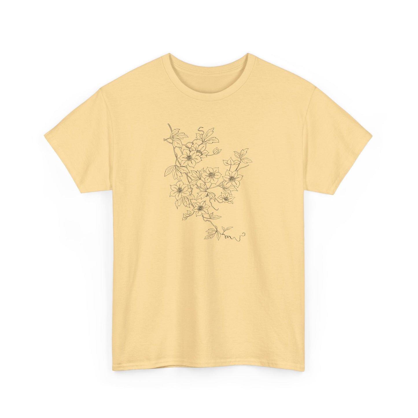 Black Vintage Floral Branch Unisex Heavy Cotton T-Shirt