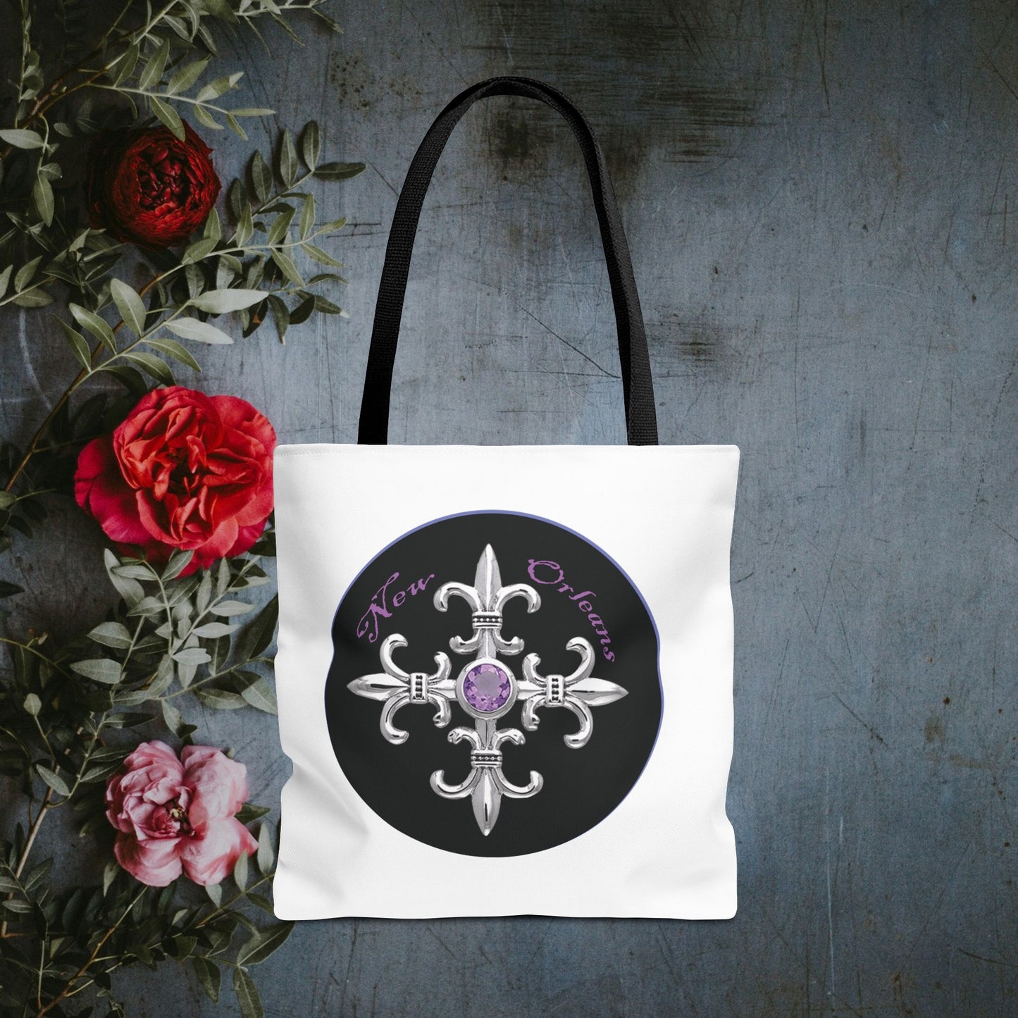 New Orleans Royal Fleur de Lis Crest Shopping Tote Bag-White