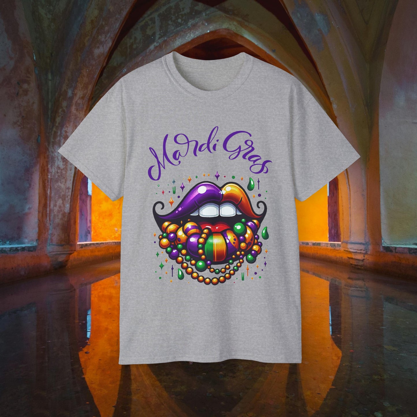 Womens Mardi Gras Beads T-Shirt: "Kiss Me" Collection