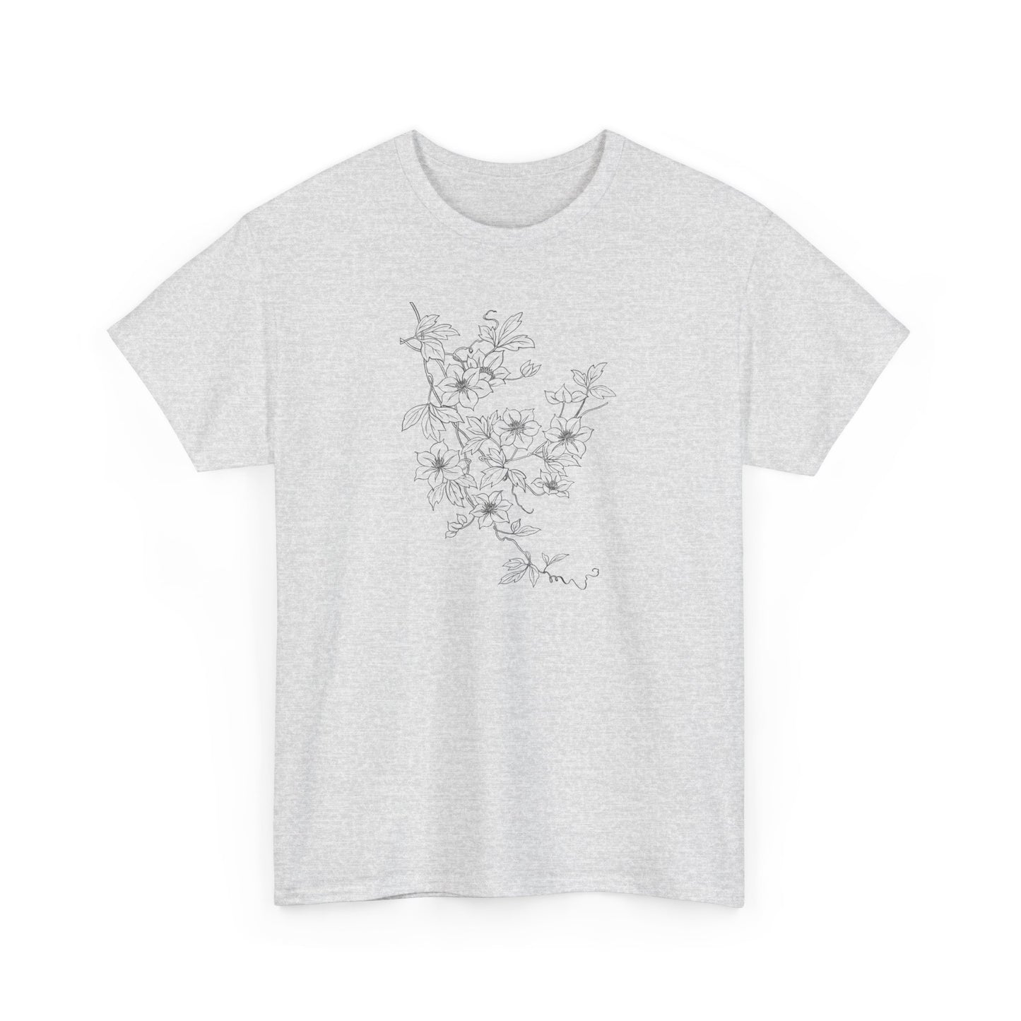 Black Vintage Floral Branch Unisex Heavy Cotton T-Shirt