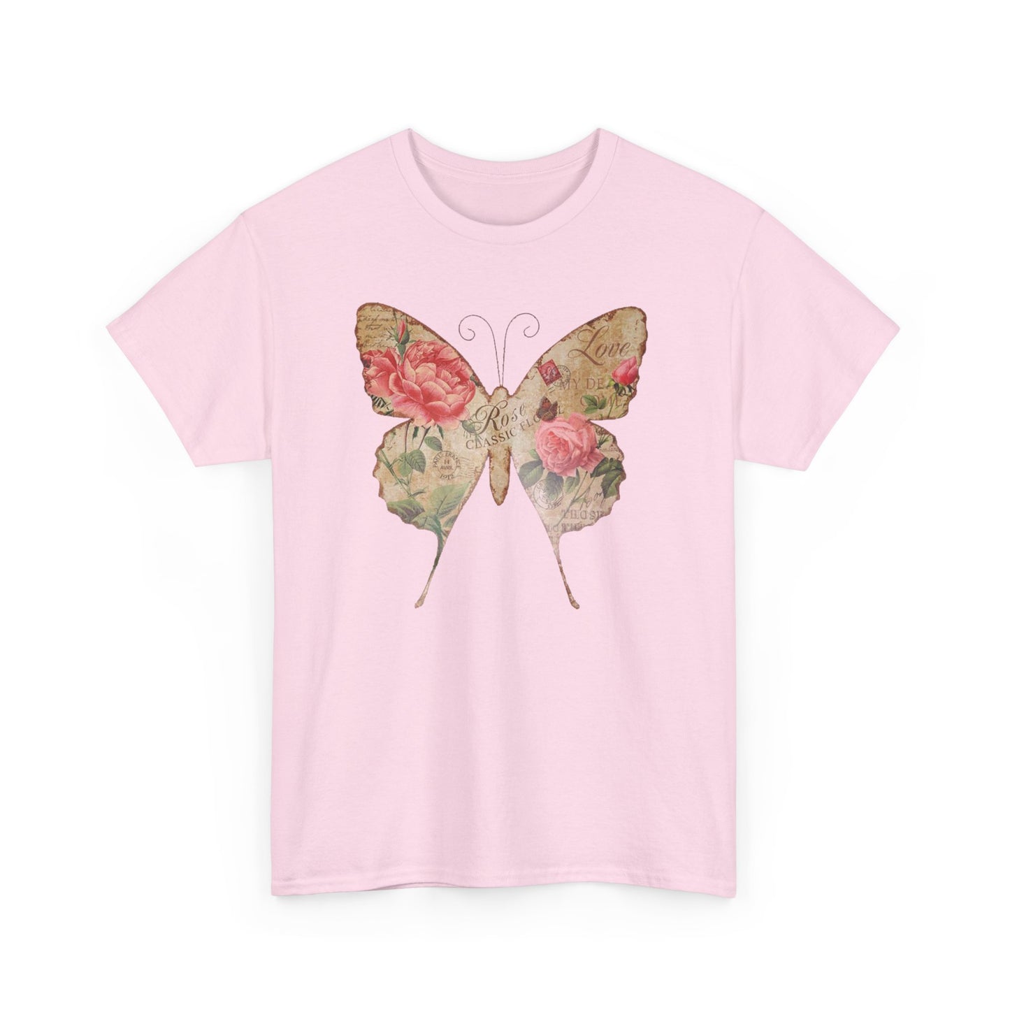 Vintage Postcard Butterfly Unisex Heavy Cotton T-Shirt