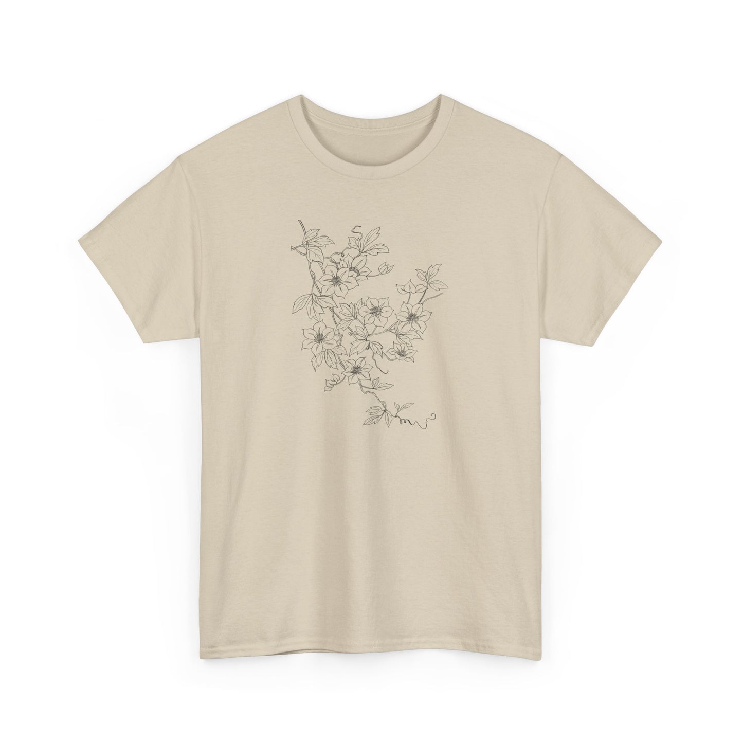 Black Vintage Floral Branch Unisex Heavy Cotton T-Shirt