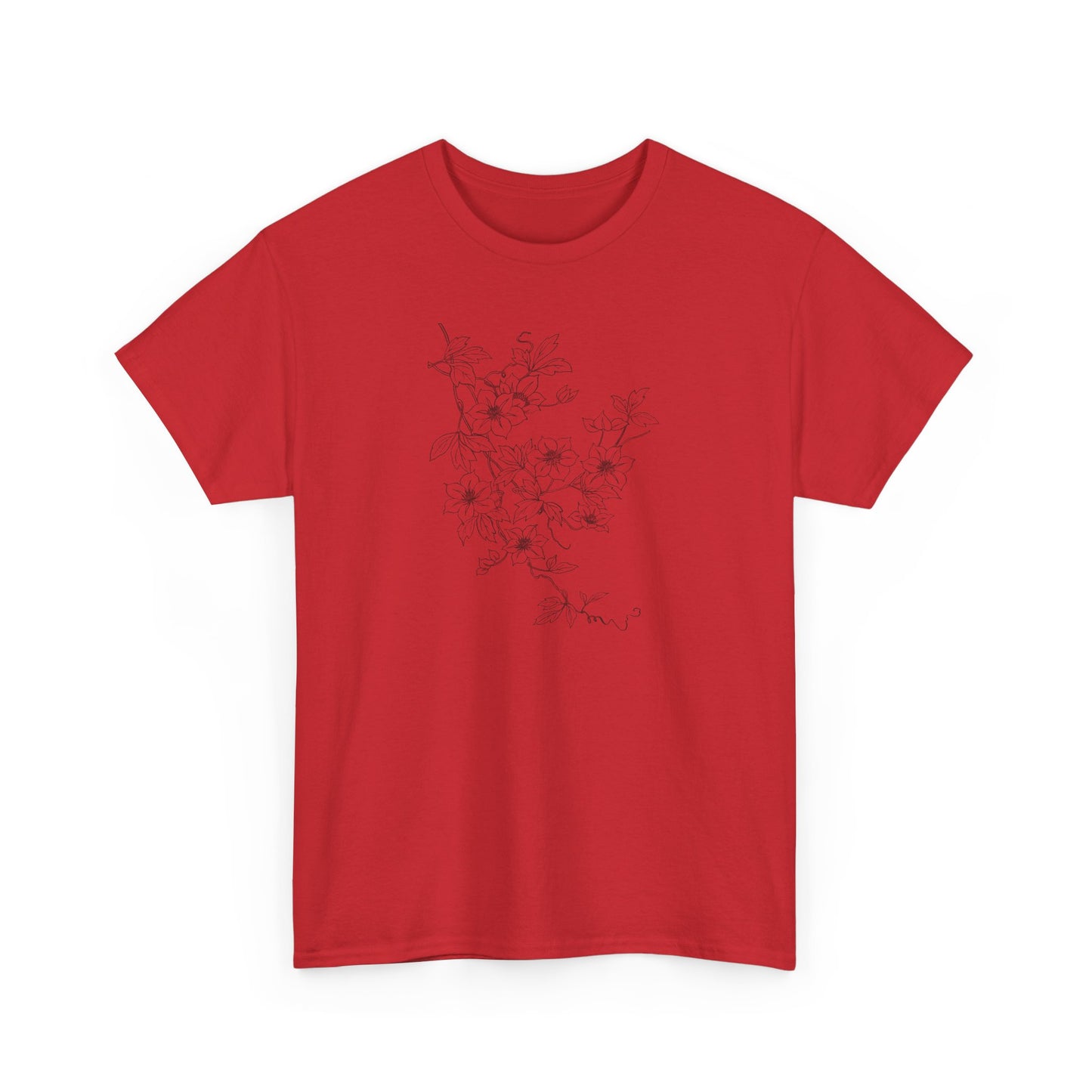 Black Vintage Floral Branch Unisex Heavy Cotton T-Shirt