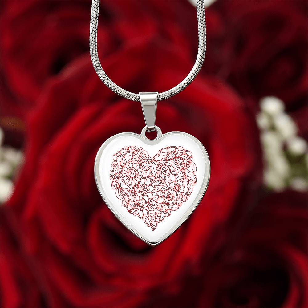 Rich Pink Filigree Floral Heart Pendant