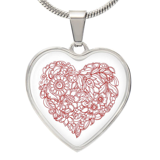 Rich Pink Filigree Floral Heart Pendant