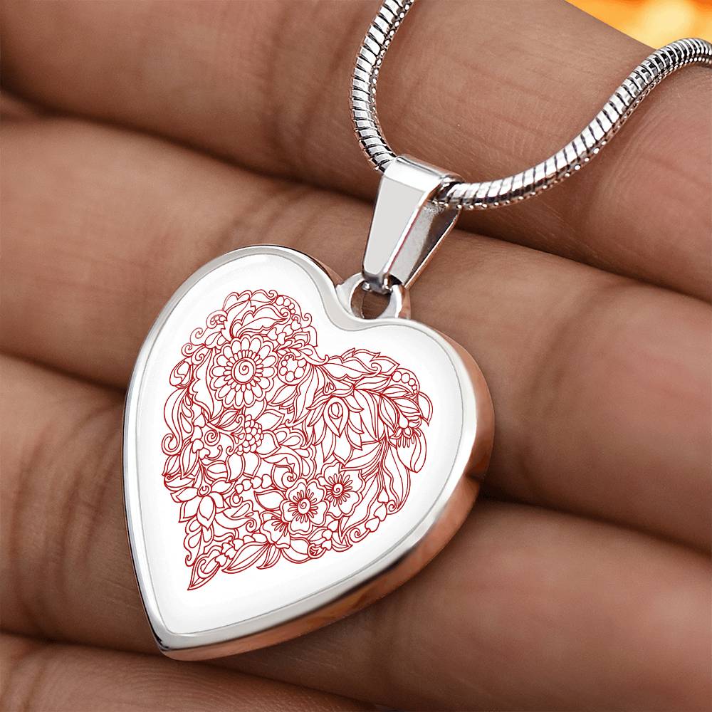 Rich Pink Filigree Floral Heart Pendant