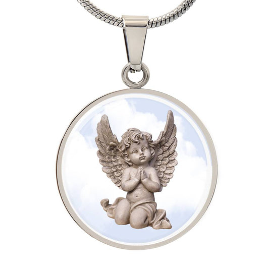 Angel Cherub in Prayer Round Pendant