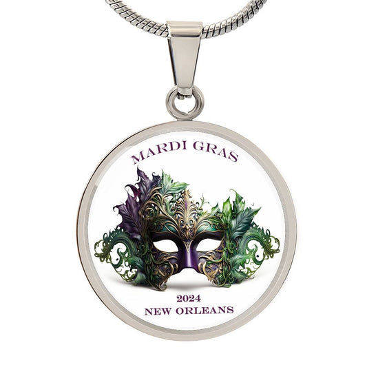 Purple & Green Mask Round Pendant: Mardi Gras 2024