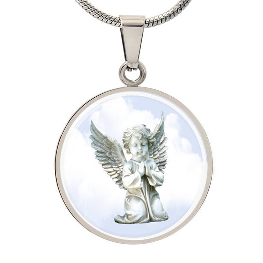 Praying Cherub Angel  Round Pendant